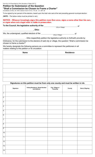 Form 6-A Petition for Submission of the Question "shall a Commission Be Chosen to Frame a Charter" - Ohio