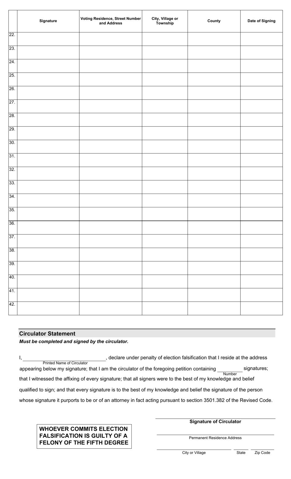 Form 6-F Petition for Primary Election for Township Officers - Ohio, Page 2