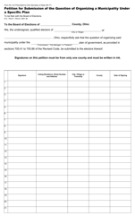 Form 6-G Petition for Submission of the Question of Organizing a Municipality Under a Specific Plan - Ohio