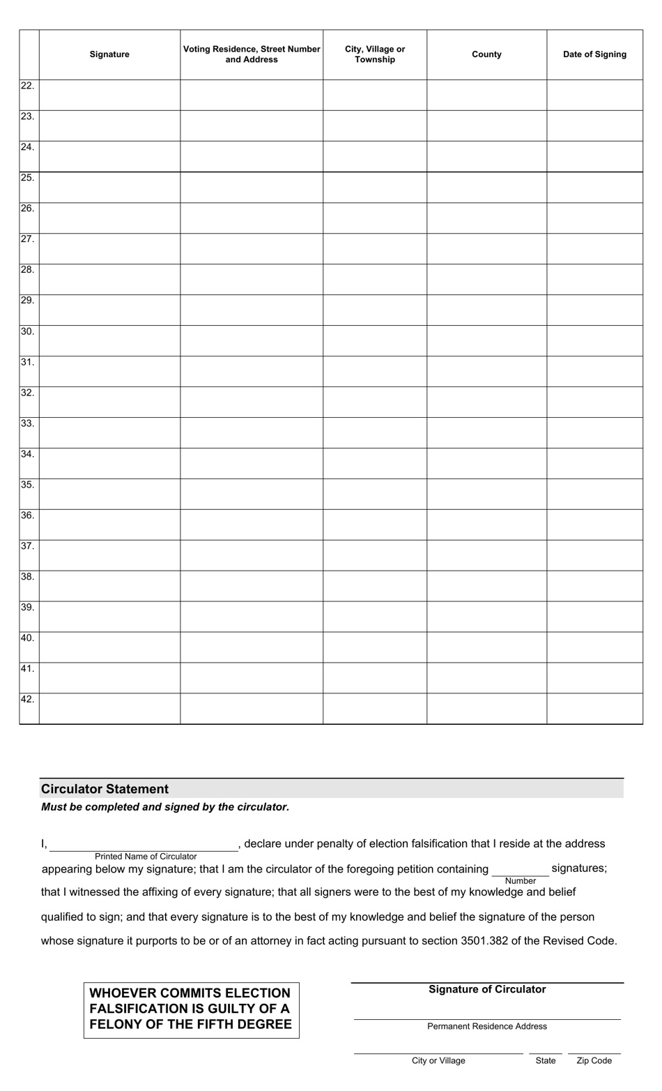 Form 6-G Petition for Submission of the Question of Organizing a Municipality Under a Specific Plan - Ohio, Page 2