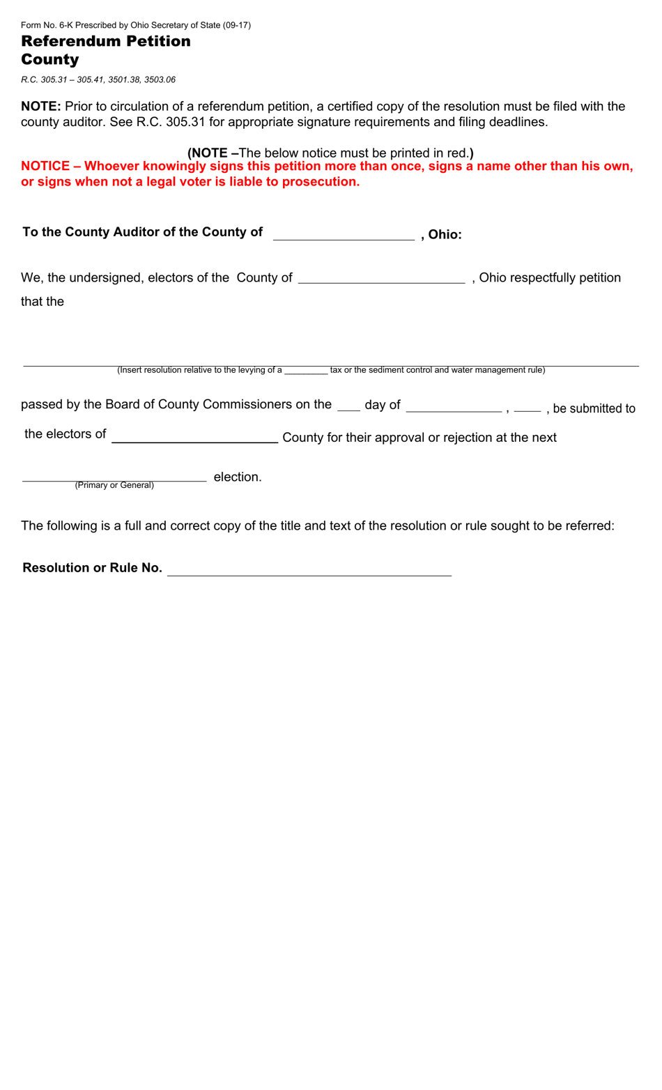 Form 6-K Referendum Petition - County - Ohio, Page 1