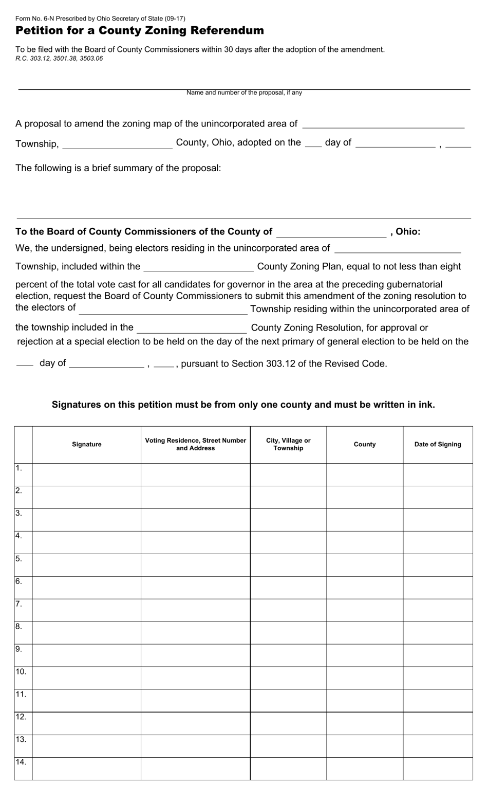 Form 6-N Petition for a County Zoning Referendum - Ohio, Page 1