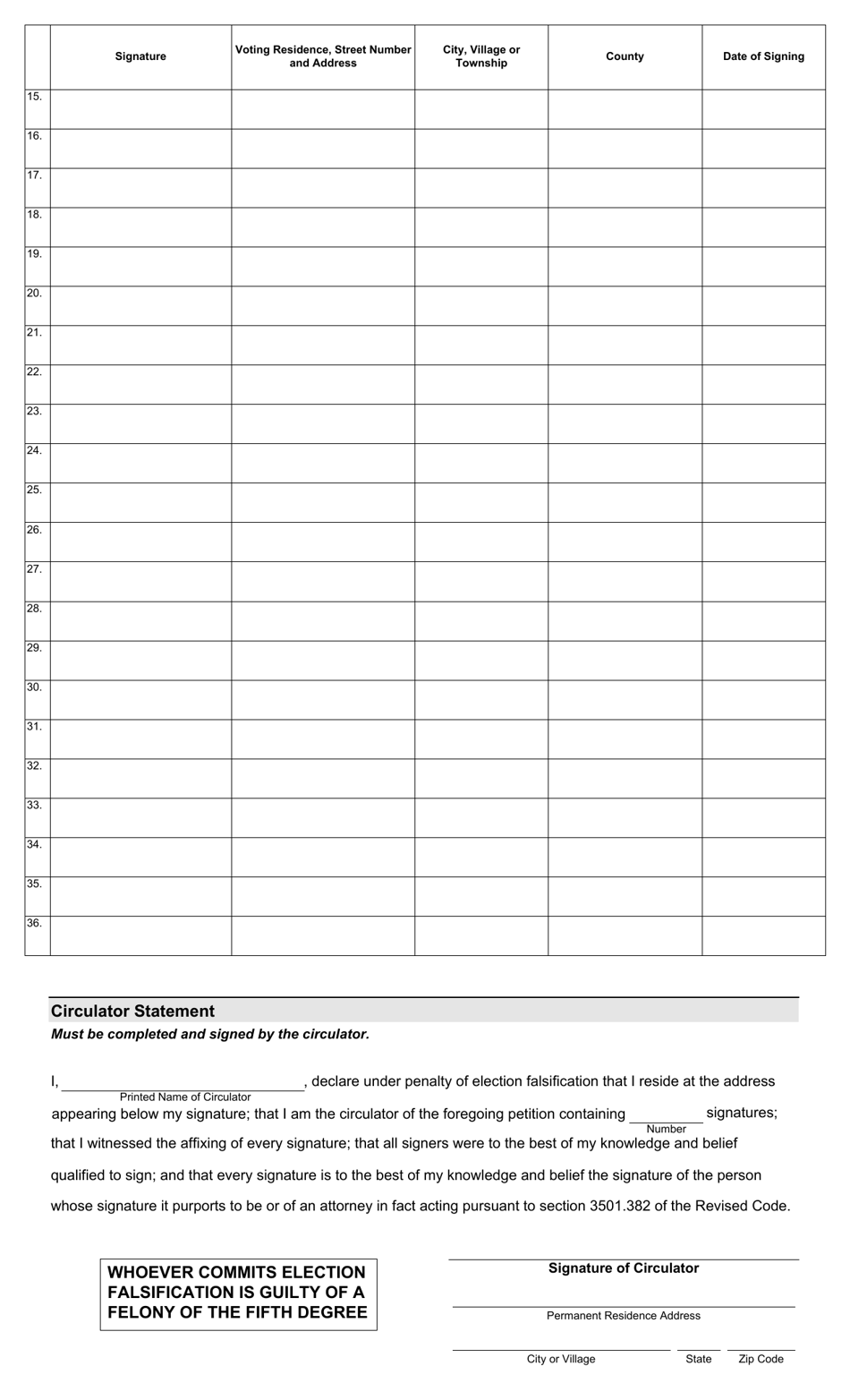 Form 6-P Petition for a Tax Levy for Senior Citizens Services or Facilities - Ohio, Page 2
