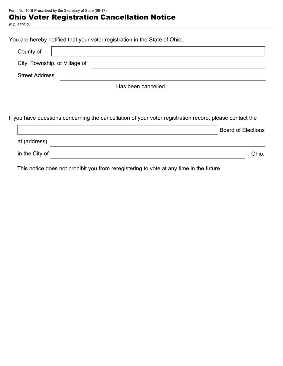 Form 10-B - Fill Out, Sign Online And Download Fillable PDF, Ohio ...