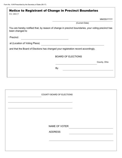 Form 10-M Notice to Registrant of Change in Precinct Boundaries - Ohio