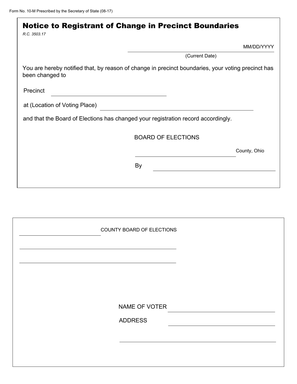Form 10-M Notice to Registrant of Change in Precinct Boundaries - Ohio, Page 1