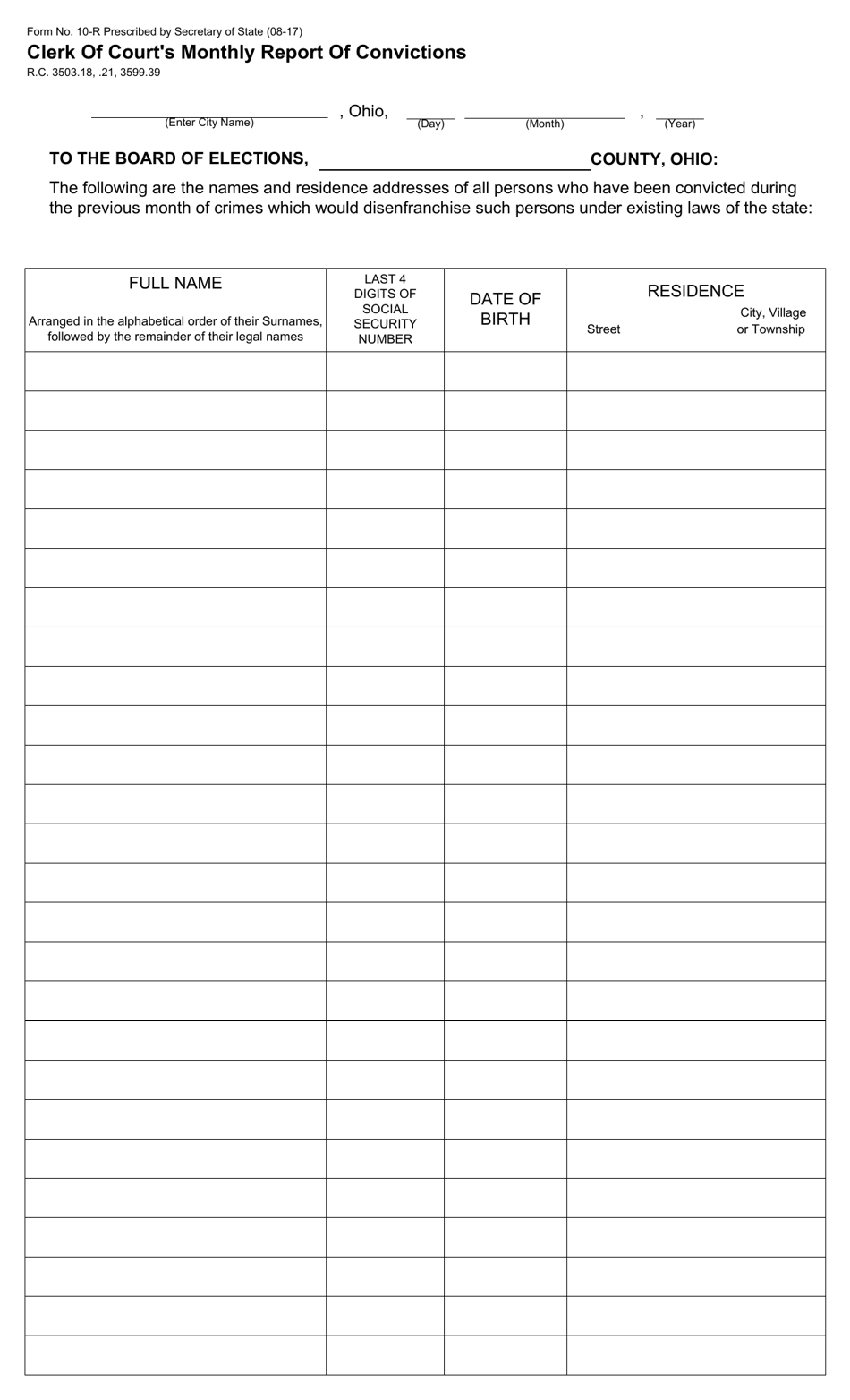 Form 10-R - Fill Out, Sign Online and Download Fillable PDF, Ohio ...