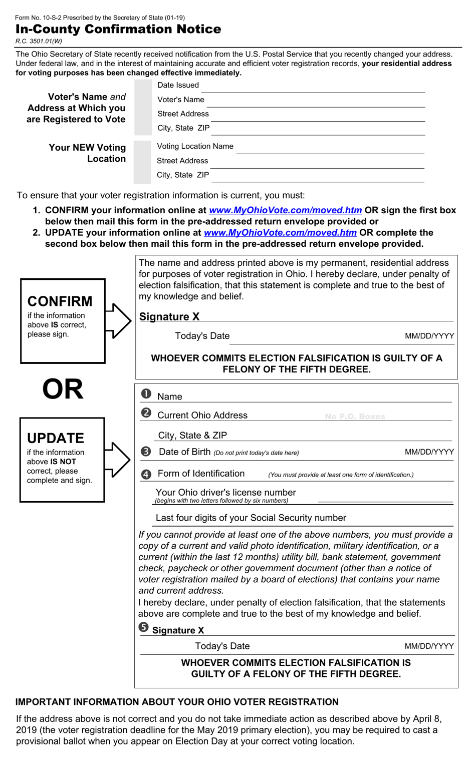 Form 10-S-2 In-county Confirmation Notice - Ohio, Page 1