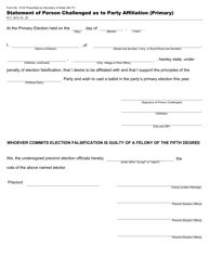 Document preview: Form 10-W Statement of Person Challenged as to Party Affiliation (Primary) - Ohio
