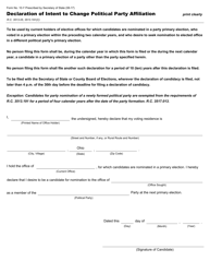 Form 10-Y &quot;Declaration of Intent to Change Political Party Affiliation&quot; - Ohio