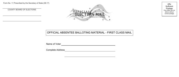 Form 11 &quot;Supplies Envelope for Absent Voters&quot; - Ohio
