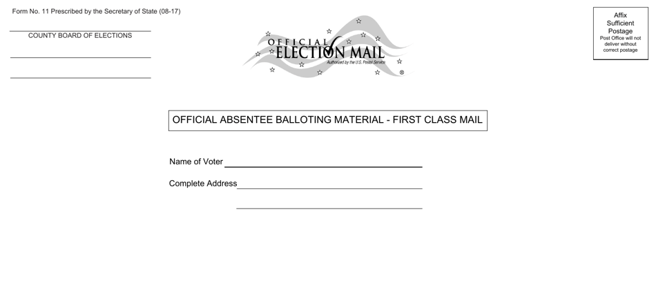 Form 11 Supplies Envelope for Absent Voters - Ohio, Page 1