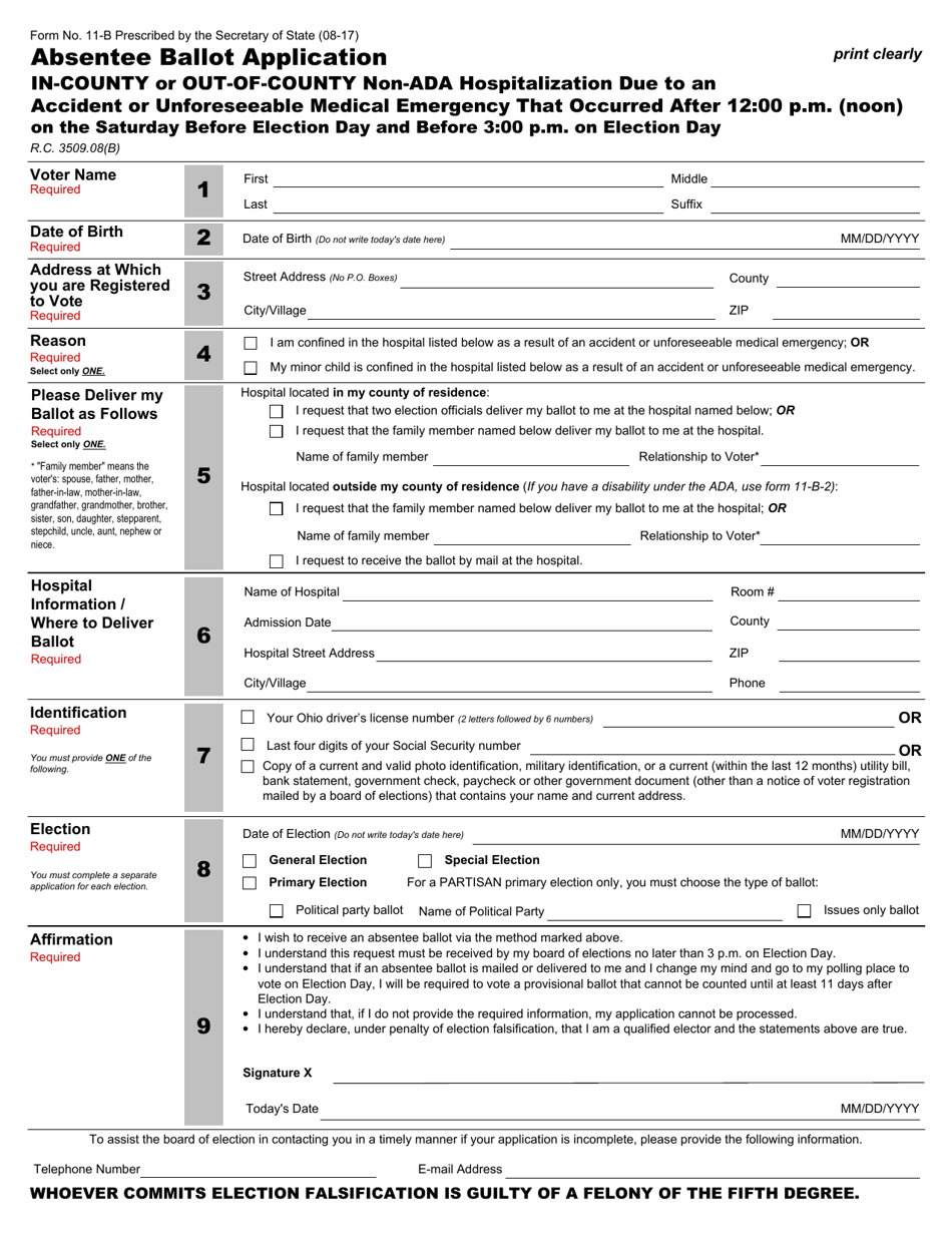 Form 11-B - Fill Out, Sign Online and Download Fillable PDF, Ohio ...