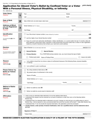 Document preview: Form 11-F Application for Absent Voter's Ballot by Confined Voter or a Voter With a Personal Illness, Physical Disability, or Infirmity - Ohio