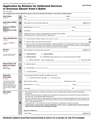 Document preview: Form 11-E Application by Relative for Uniformed Services or Overseas Absent Voter's Ballot - Ohio