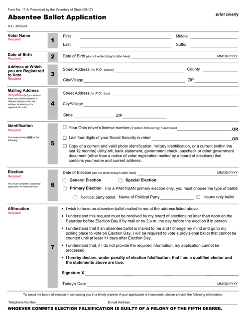 Form 11-A Absentee Ballot Application - Ohio (English/Spanish)