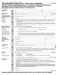 Document preview: Form 11-B-2 Absentee Ballot Application - Voter With a Disability - out-Of-County Hospitalization Due to an Accident or Unforeseeable Medical Emergency - Ohio