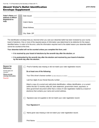 Document preview: Form 11-S Absent Voter's Ballot Identification Envelope Supplement - Ohio