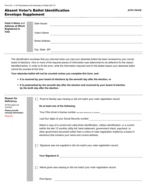 Form 11-S Absent Voter's Ballot Identification Envelope Supplement - Ohio
