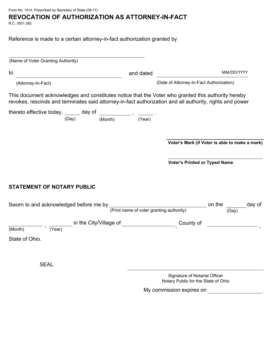Form 10-H Revocation of Authorization as Attorney-In-fact - Ohio, Page 1