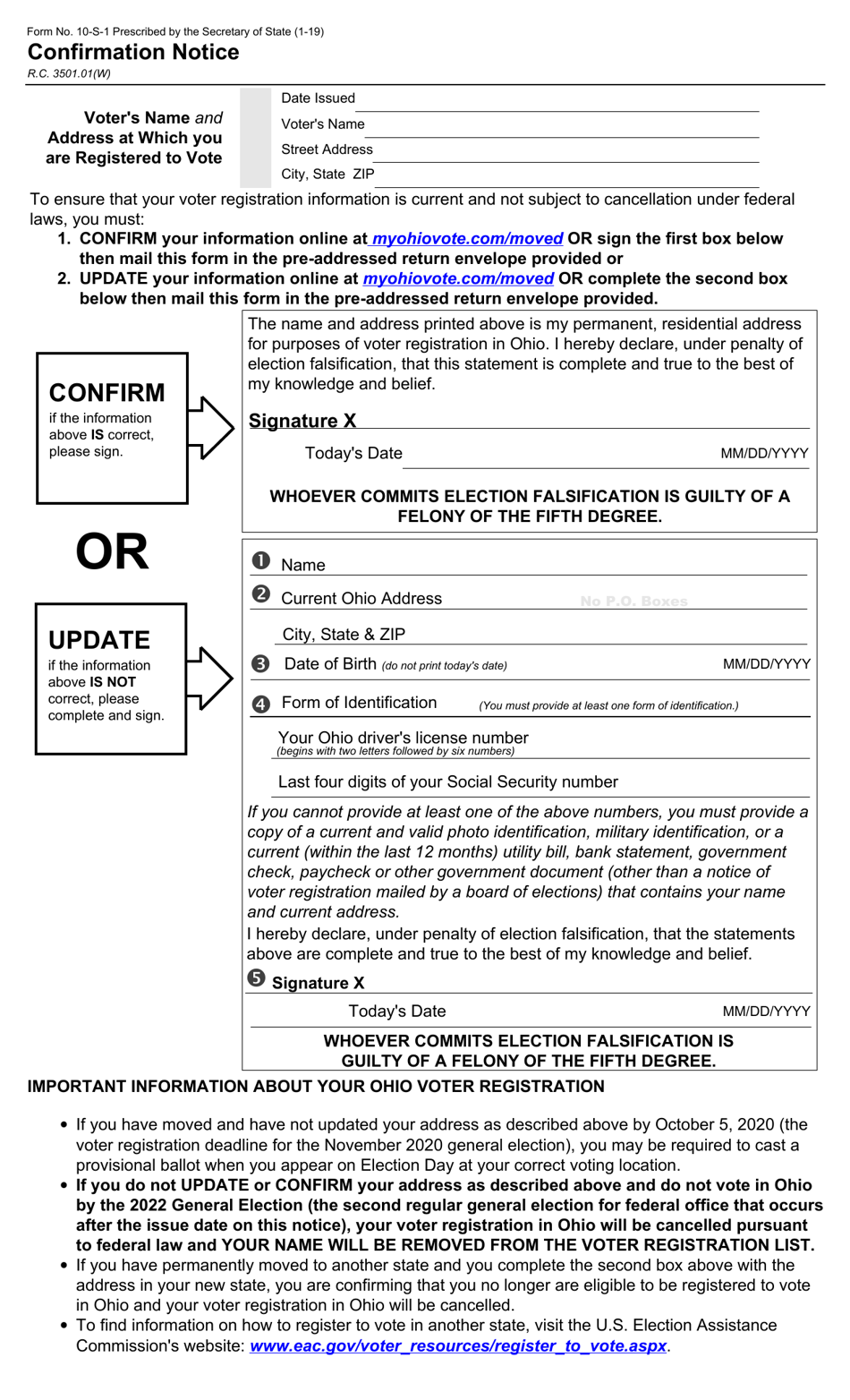 Form 10-S-1 Confirmation Notice - Ohio, Page 1