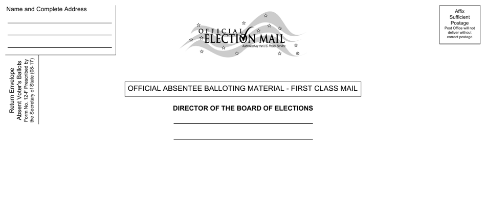 Form 12-F Return Envelope - Absentee Voter Ballot - Size 4 X 11 - Ohio, Page 1