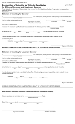 Document preview: Form 13-B Declaration of Intent to Be Write-In Candidates for Offices of Governor and Lieutenant Governor - Ohio