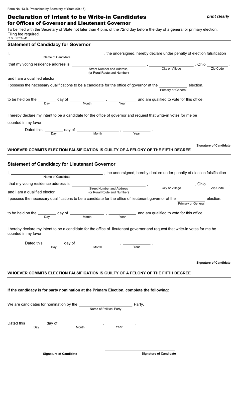 Form 13-B - Fill Out, Sign Online and Download Fillable PDF, Ohio ...