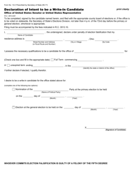 Document preview: Form 13-C Declaration of Intent to Be a Write-In Candidate - Office of United States Senator or United States Representative - Ohio