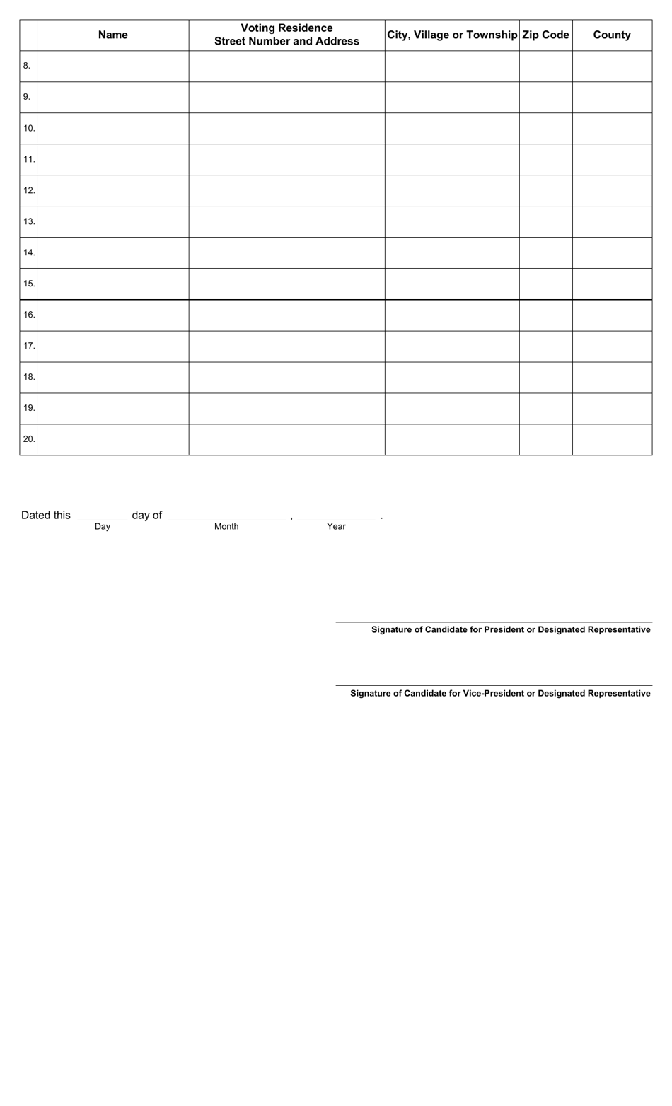 Form 13-A Declaration of Intent to Be Write-In Candidates for President and Vice-President of the United States - Ohio, Page 2