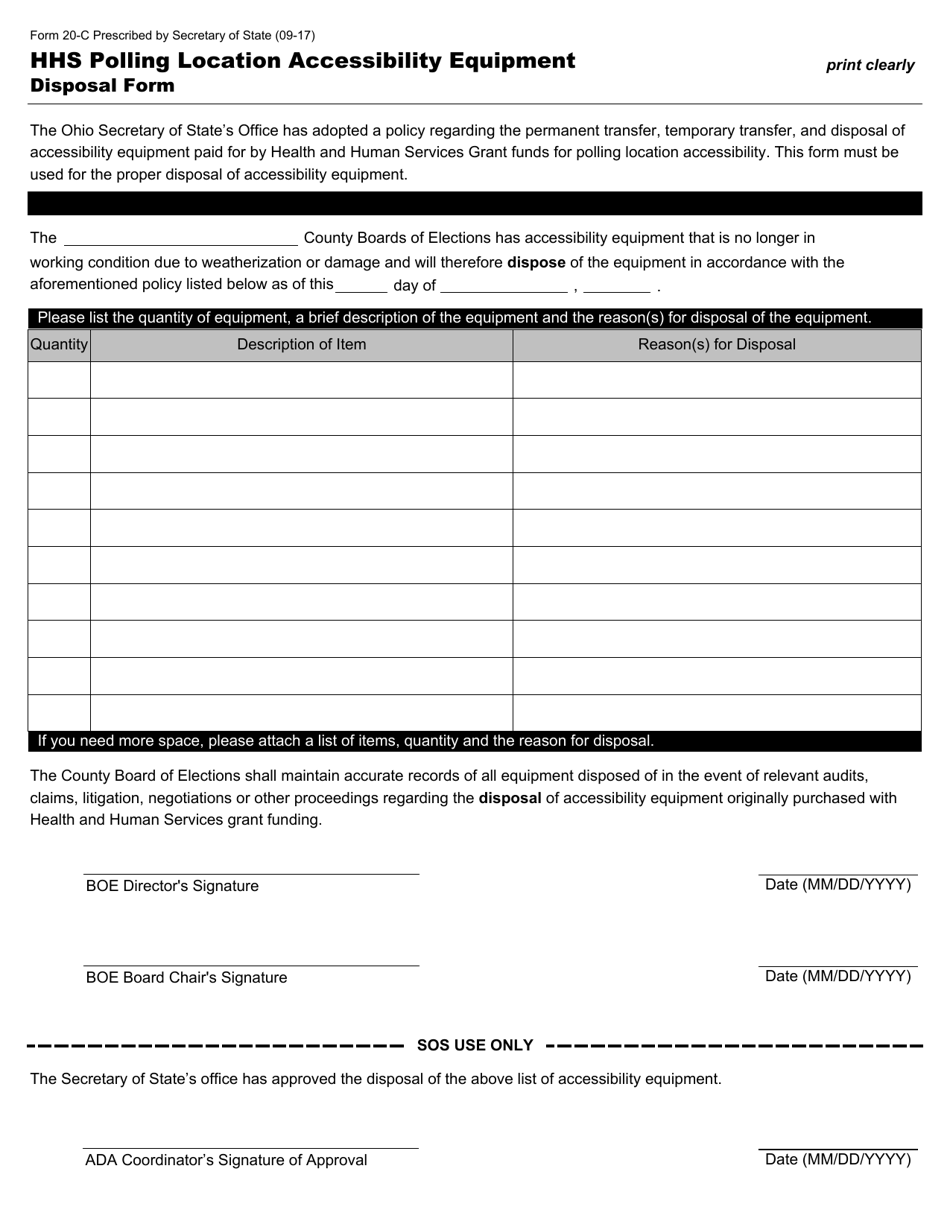 Form 20-C Hhs Polling Location Accessibility Equipment Disposal Form - Ohio, Page 1