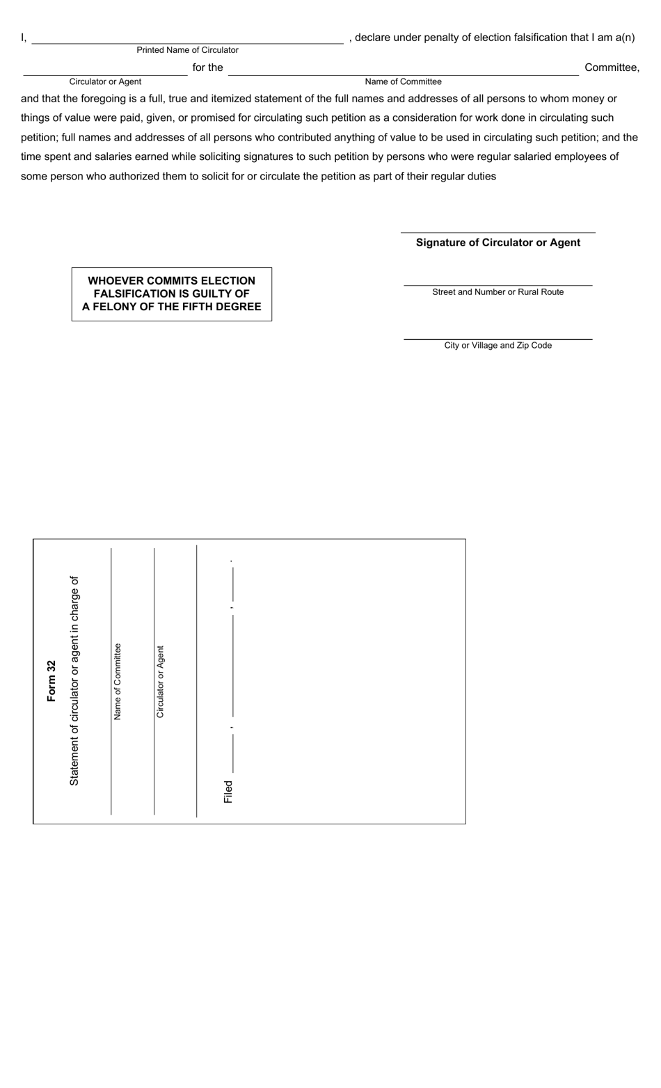 Form 32 Statement of Circulator or Agent in Charge of Initiative or Referendum Petition (County or Municipal) - Ohio, Page 4