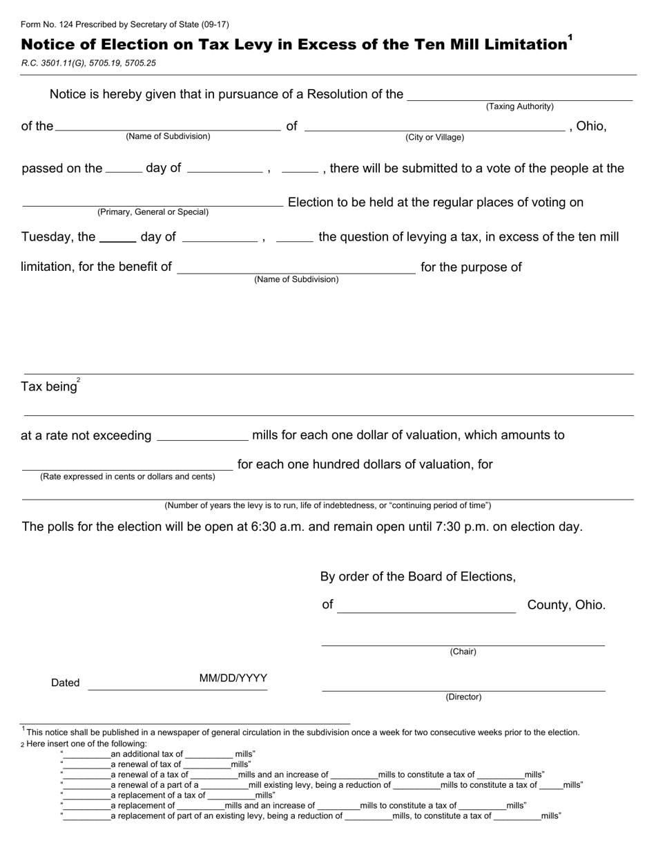 Form 124 - Fill Out, Sign Online and Download Fillable PDF, Ohio ...