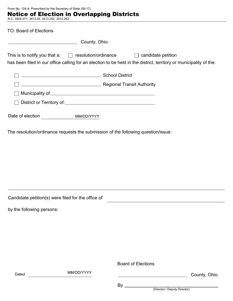 Form 124-A Notice of Election in Overlapping Districts - Ohio, Page 1