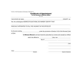 Document preview: Form 155-B Certificate of Appointment to Fill Vacancy in Elective Office - Ohio
