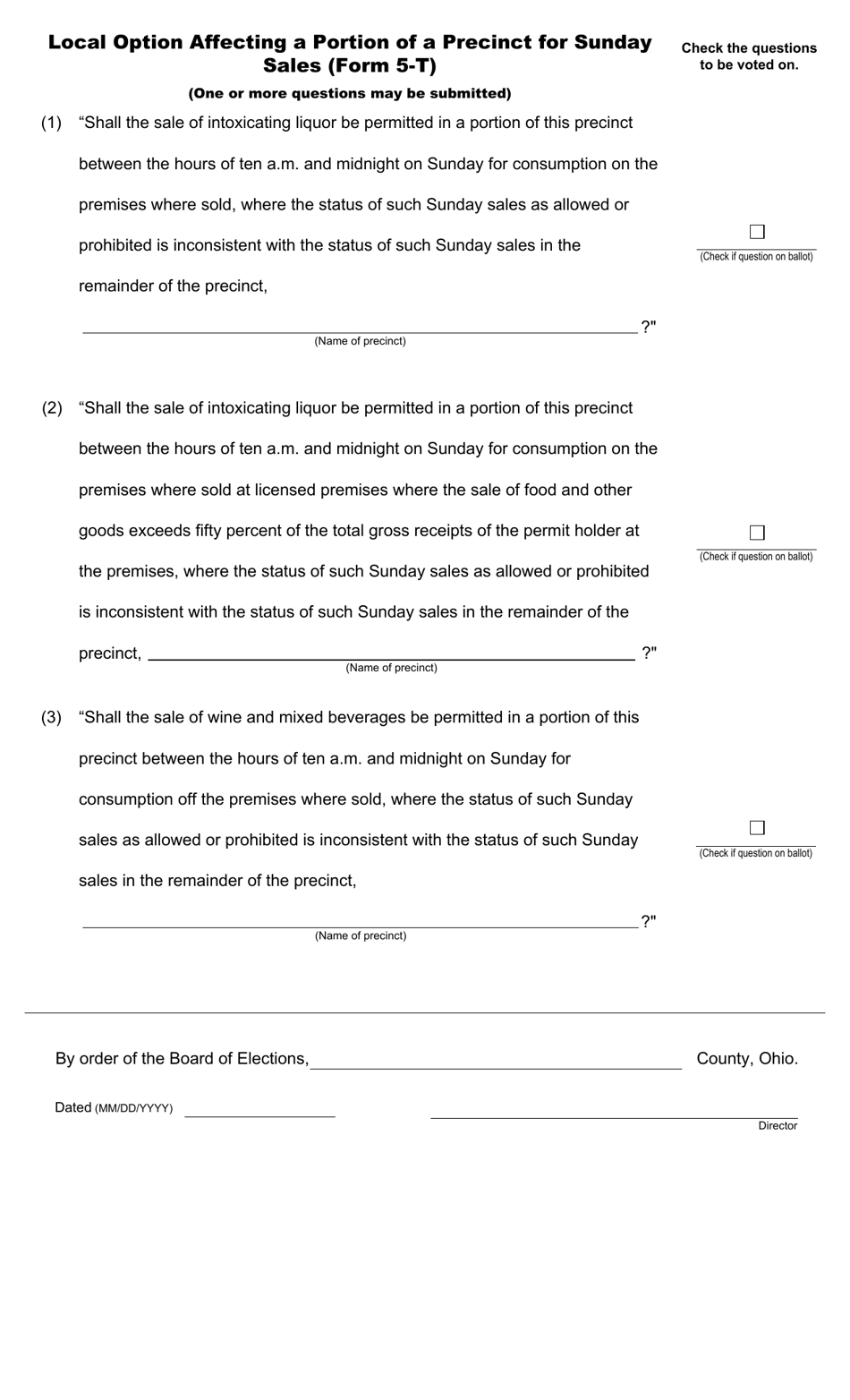 Form 126-A Notice of Election to Be Held on Local Option Question(S) - Ohio, Page 5