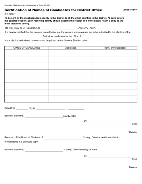 Form 294  Printable Pdf