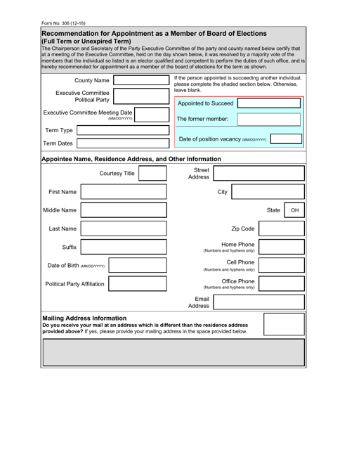 Form 306  Printable Pdf