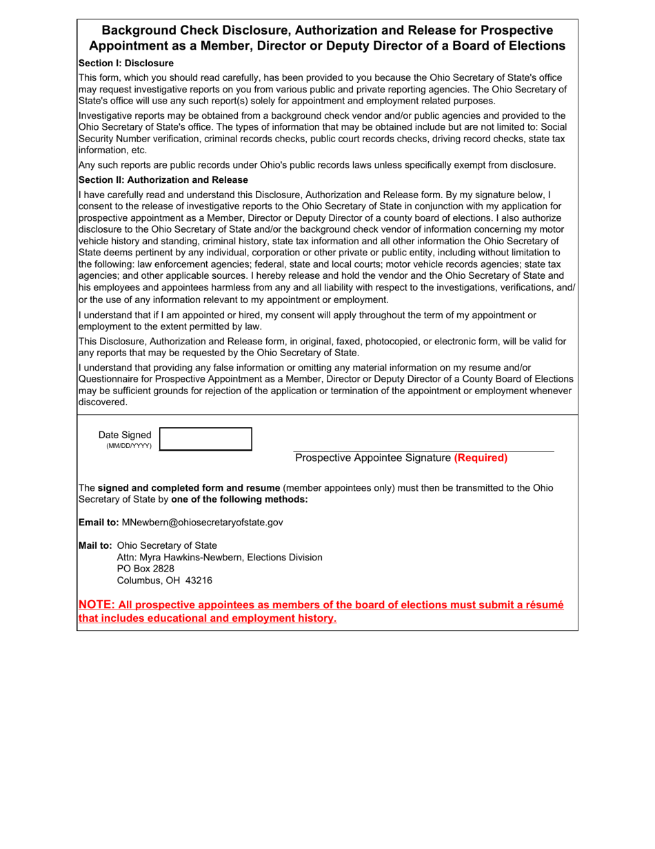 Form 307 Questionnaire for Prospective Appointment as a Member, Director, or Deputy Director of the County Board of Elections - Ohio, Page 3