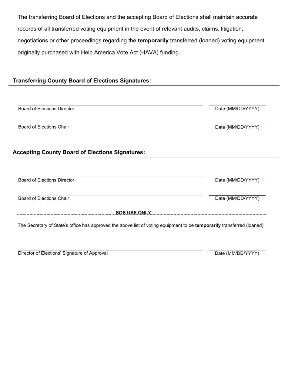 Form 428 Agreement of Temporary Transfer (Loan) of Voting Equipment Purchased With Hava Funds - Ohio, Page 2
