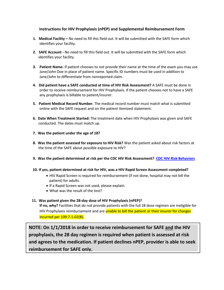 Instructions for HIV Prophylaxis (Npep) and Supplemental Reimbursement Form - Ohio, Page 1