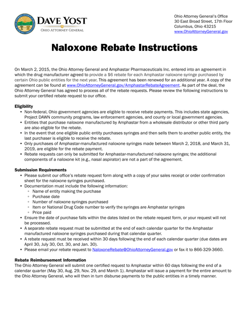 Naloxone Rebate Request Form - Ohio Download Pdf