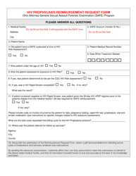 Document preview: HIV Prophylaxis Reimbursement Request Form - Sexual Assault Forensic Examination (Safe) Program - Ohio