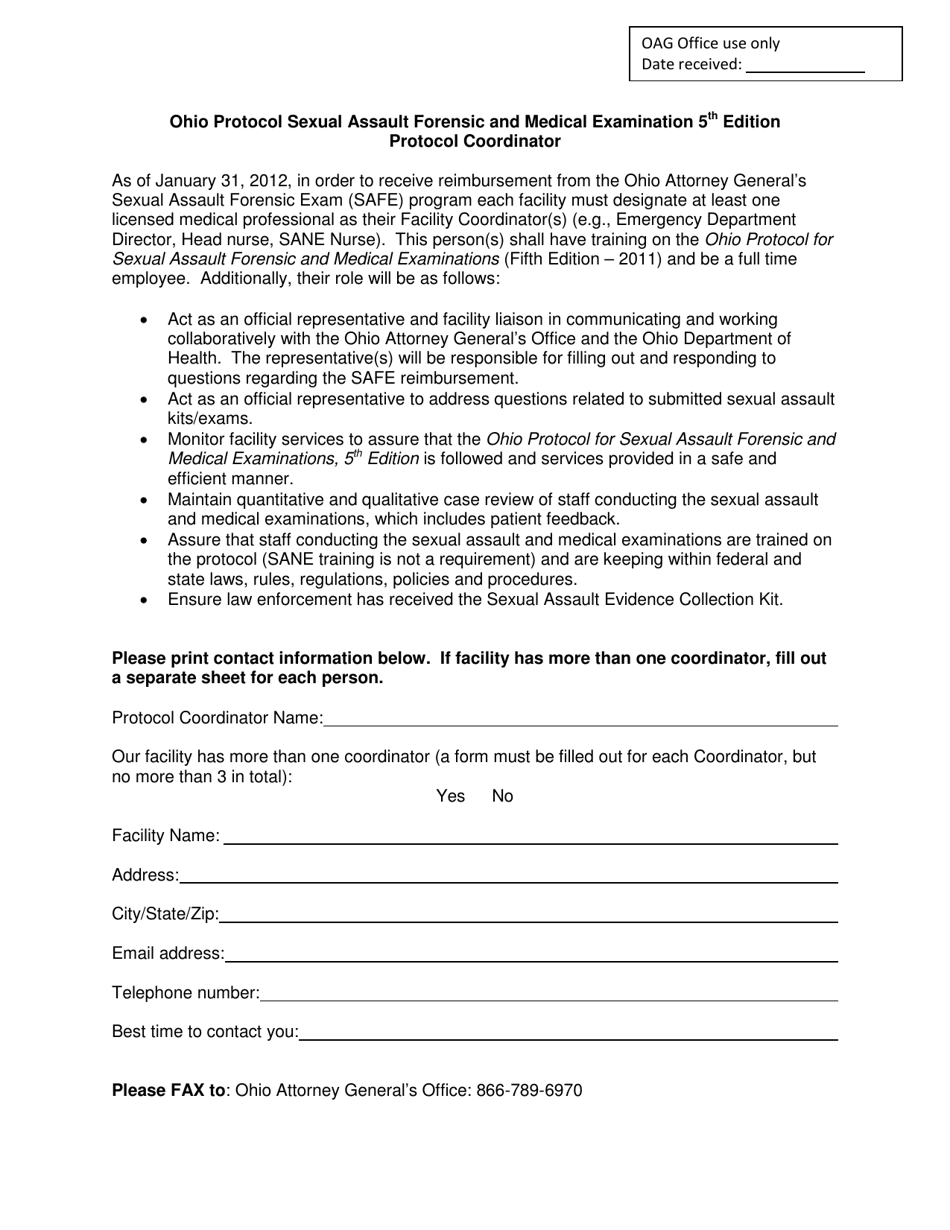 Ohio Ohio Protocol Sexual Assault Forensic and Medical Examination 5th