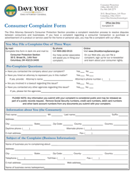 Document preview: Consumer Complaint Form - Ohio