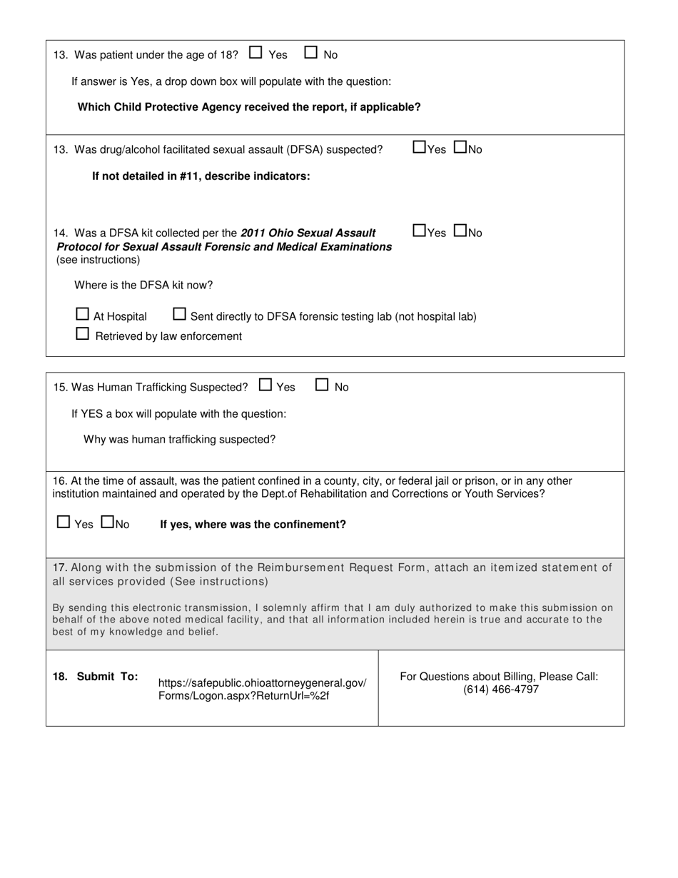 Ohio Reimbursement Request Form Ohio Attorney General Sexual Assault Forensic Examination