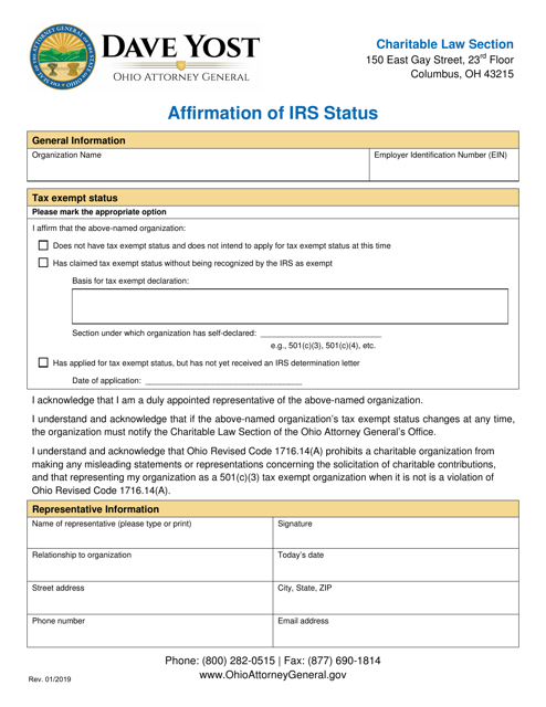 Affirmation of IRS Status - Ohio Download Pdf