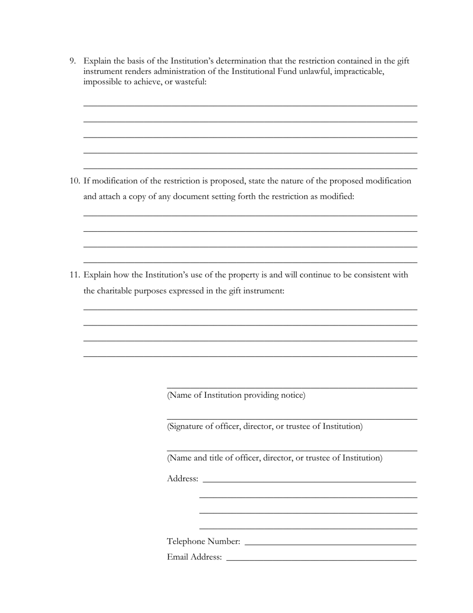 Notification Form Proposed Release or Modification of Restriction Upon Institutional Fund Pursuant to Ohio Revised Code Section 1715.55(D) - Ohio, Page 2