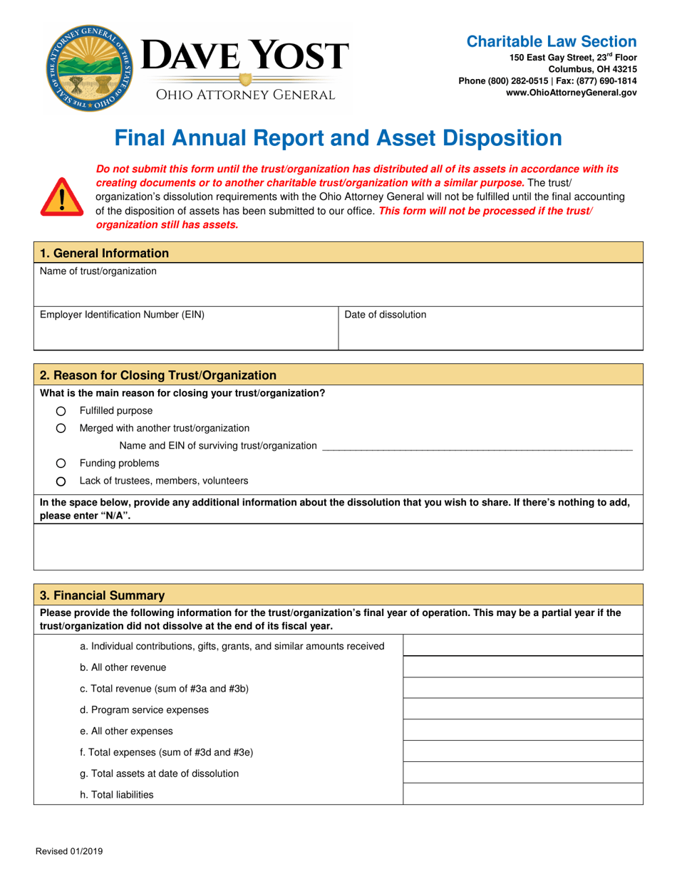 Final Annual Report and Asset Disposition Form - Ohio, Page 1