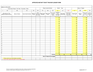 Ohio Approved Instant Ticket Tracker Ledger Form Download Printable Pdf 